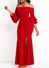 Criss Cross Split Red Bodycon Maxi Dress