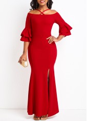 Criss Cross Split Red Bodycon Maxi Dress