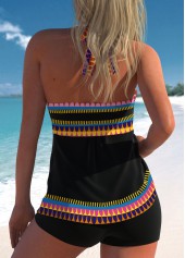 Tribal Print Patchwork Black Tankini Top-No Bottom