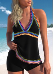 Tribal Print Patchwork Black Tankini Top-No Bottom