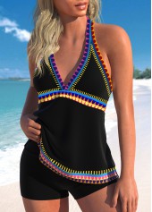 Tribal Print Patchwork Black Tankini Top-No Bottom