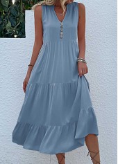 Dusty Blue A Line Button Dress
