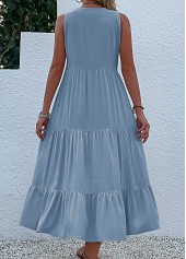 Dusty Blue A Line Button Dress