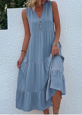 Dusty Blue A Line Button Dress