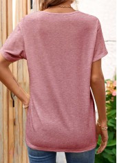 Dusty Pink Criss Cross V Neck T Shirt