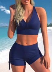 Mid Waisted Three-piece Navy Cutout Tankini Set