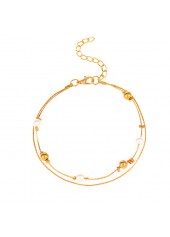 Golden Round Geometric Pattern Alloy Detail Anklet