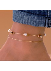 Golden Round Geometric Pattern Alloy Detail Anklet