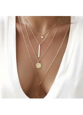 Golden Geometric Pattern Alloy Detail Round Necklace