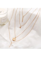 Golden Geometric Pattern Alloy Detail Round Necklace