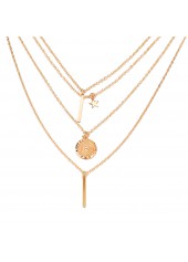 Golden Geometric Pattern Alloy Detail Round Necklace