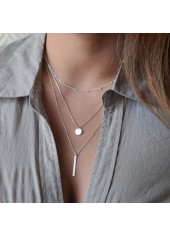 Silver Geometric Pattern Alloy Detail Round Necklace