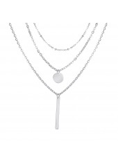 Silver Geometric Pattern Alloy Detail Round Necklace