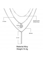 Silver Geometric Pattern Alloy Detail Round Necklace