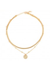Golden Geometric Pattern Alloy Detail Round Necklace