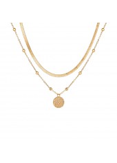 Golden Geometric Pattern Alloy Detail Round Necklace