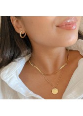 Golden Geometric Pattern Alloy Detail Round Necklace
