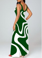 Geometric Print Criss Cross Green Maxi Dress