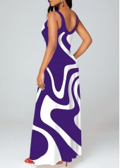 Geometric Print Criss Cross Purple Maxi Dress