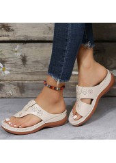 Toe Post Beige Low Heel Flip Flops