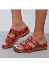 Metal Wine Red Open Toe Low Heel Sliders