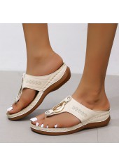 Metal Detail Beige Low Heel Flip Flops