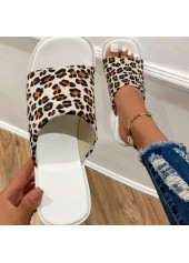 White Leopard Mid Heel Open Toe Sliders