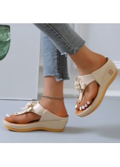 Beige Mid Heel Pearl Design Flip Flops