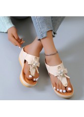 Beige Mid Heel Pearl Design Flip Flops