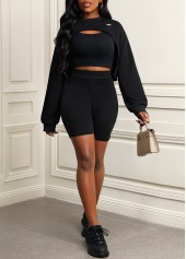 Black Elastic Waist High Waisted Short Leggings