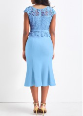 Light Blue Round Neck Lace Bodycon Dress