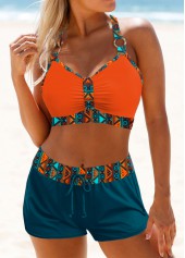 Mid Waisted Tribal Print Circular Ring Bikini Set
