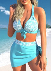 High Waisted Patchwork Cyan Bikini Set