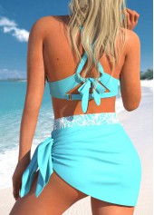 High Waisted Patchwork Cyan Bikini Set