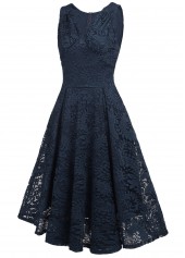 Lace Navy V Neck Sleeveless Dress