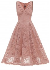 V Neck Lace Dusty Pink Sleeveless Dress