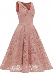 V Neck Lace Dusty Pink Sleeveless Dress