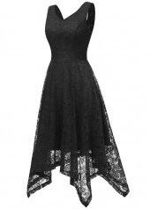 Lace Black V Neck Sleeveless Dress