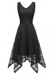 Lace Black V Neck Sleeveless Dress