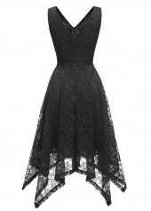 Lace Black V Neck Sleeveless Dress