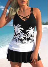 Mid Waisted Tropical Plants Print Tankini Top-No Bottom