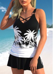 Mid Waisted Tropical Plants Print Tankini Top-No Bottom