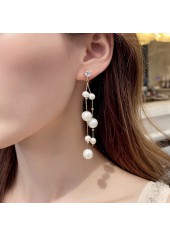 Tassel Detail Silvery White Pearl Design Earrings