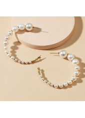 Golden Metal White Round Pearl Earrings