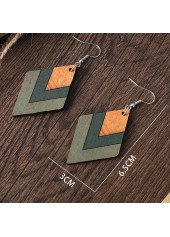 Green Geometric Square Wood Drop Earrings