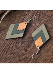 Green Geometric Square Wood Drop Earrings