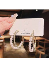 Pearl Rhinestone Silvery White Round Earrings