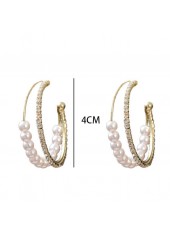 Pearl Rhinestone Silvery White Round Earrings