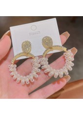 Rhinestone Design White Round Pearl Earrings