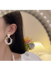 Rhinestone Design White Round Pearl Earrings